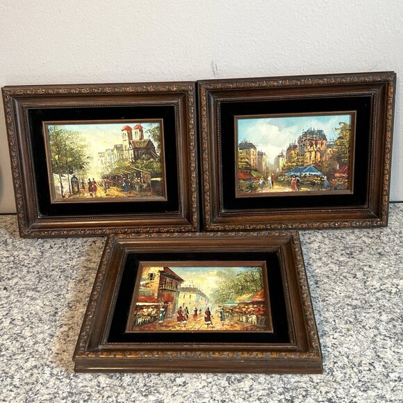 Vintage Impressionist Framed Oil Painting Set of 3 Paris Europe - Picture 1 of 8